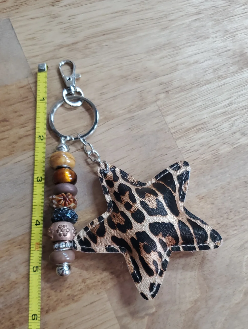 Leopard Star Keychain Charm - Metallic Brown Star and Beaded Accent